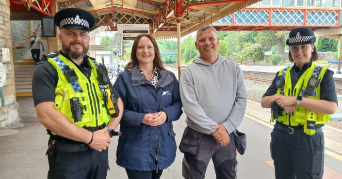 Police Crime Commissioner Alison Hernandez with members of Devon & Cornwall Police and British Transport Police at Torquay Railway Station