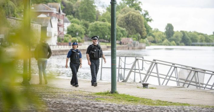 Police officers patrolling at Exeter Quay