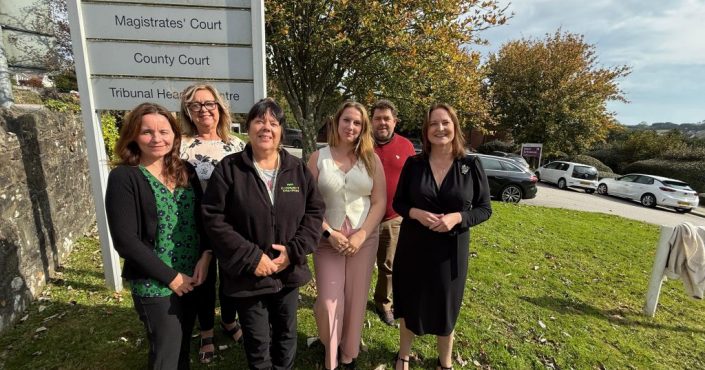 CASS+ has a hub inside Bodmin Magistrates’ Court , L-R, Patsy Oddie, Operations Manager; Debbie Mullis, Coordinator for Cornwall; Jackki Lavendar, volunteer; Cat Nelder, Assistant Coordinator, Bodmin; Steve Parker, CEO; and Alison Hernandez