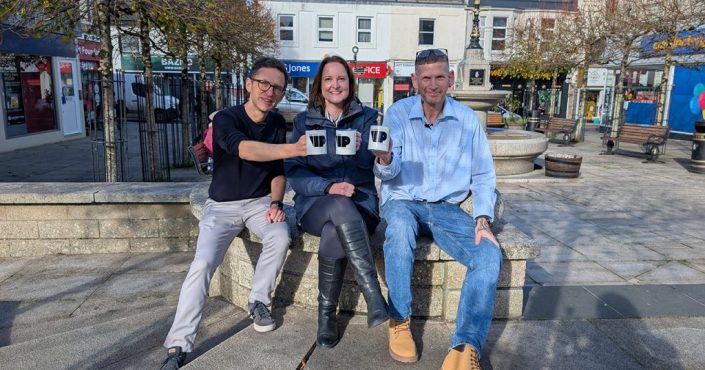 L-R, and Ben Woolvin, Office of the Police and Crime Commissioner head of communications and public affairs, Devon, Cornwall and Isles of Scilly Police Crime Commissioner Alison Hernandez, and Mayor of Camborne James Ball