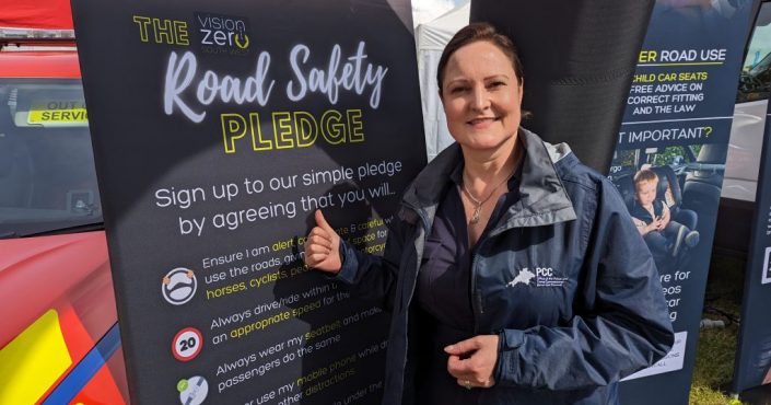 Commissioner Alison Hernandez with the Vision Zero South West Road Safety Pledge at the Devon County Show