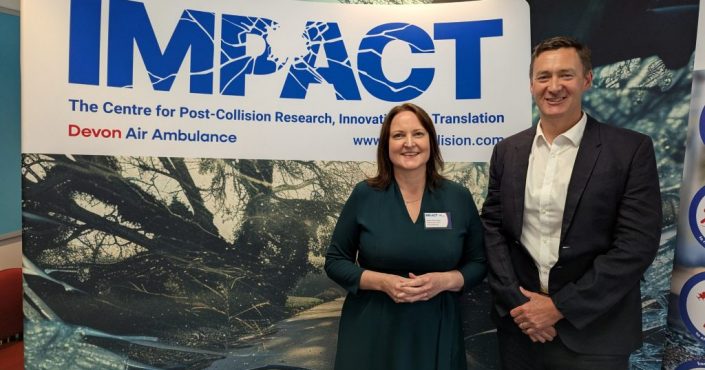 Alison Hernandez and Prof Tim Nutbeam at the launch of IMPACT The Centre for Post-Collision Research, Innovation and Translation - which is funded by Vision Zero South West