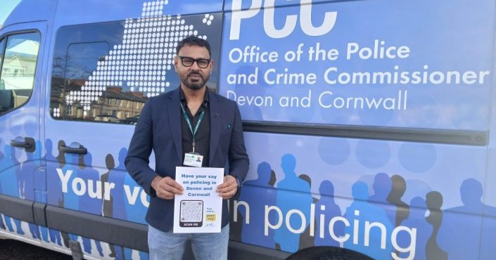 North Devon councillor Syed Jusef supporting a budget survey public engagement event in Barnstaple