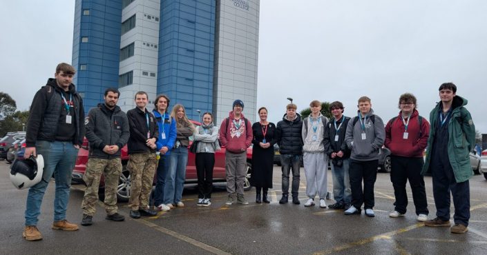 Police and Crime Commissioner Alison Hernandez stood in front of the Cornwall College Camborne building with students