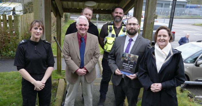 Police and Crime Commissioner Alison Hernandez with council members, police and other representatives in Bideford