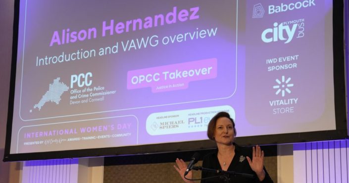 Alison Hernandez speaking at the International Women's Day event