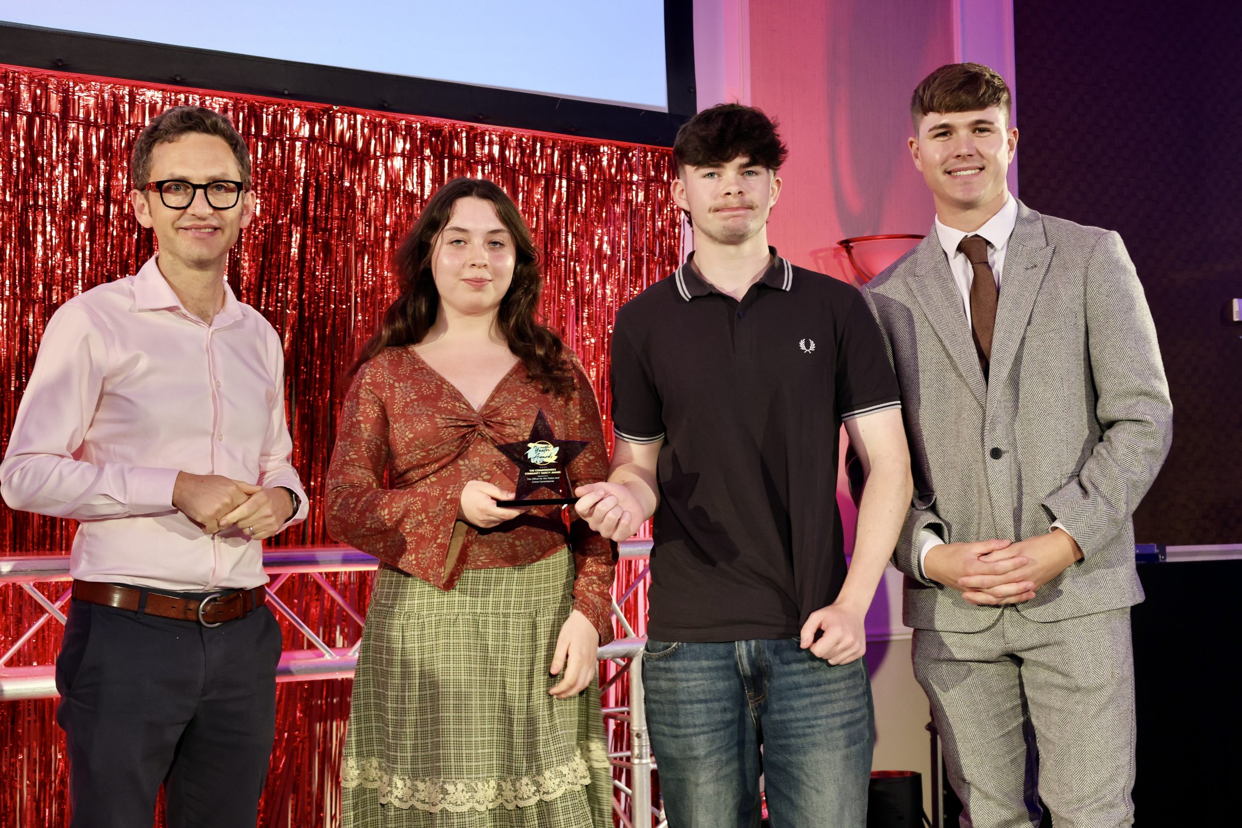 Lucy Woodman, second left, and Eddie Keaney, second right, with OPCC Head of Communications and Public Affairs Ben Woolvin, left, and OPCC Criminal Justice & Violence Prevention Officer Euan Prosser, right