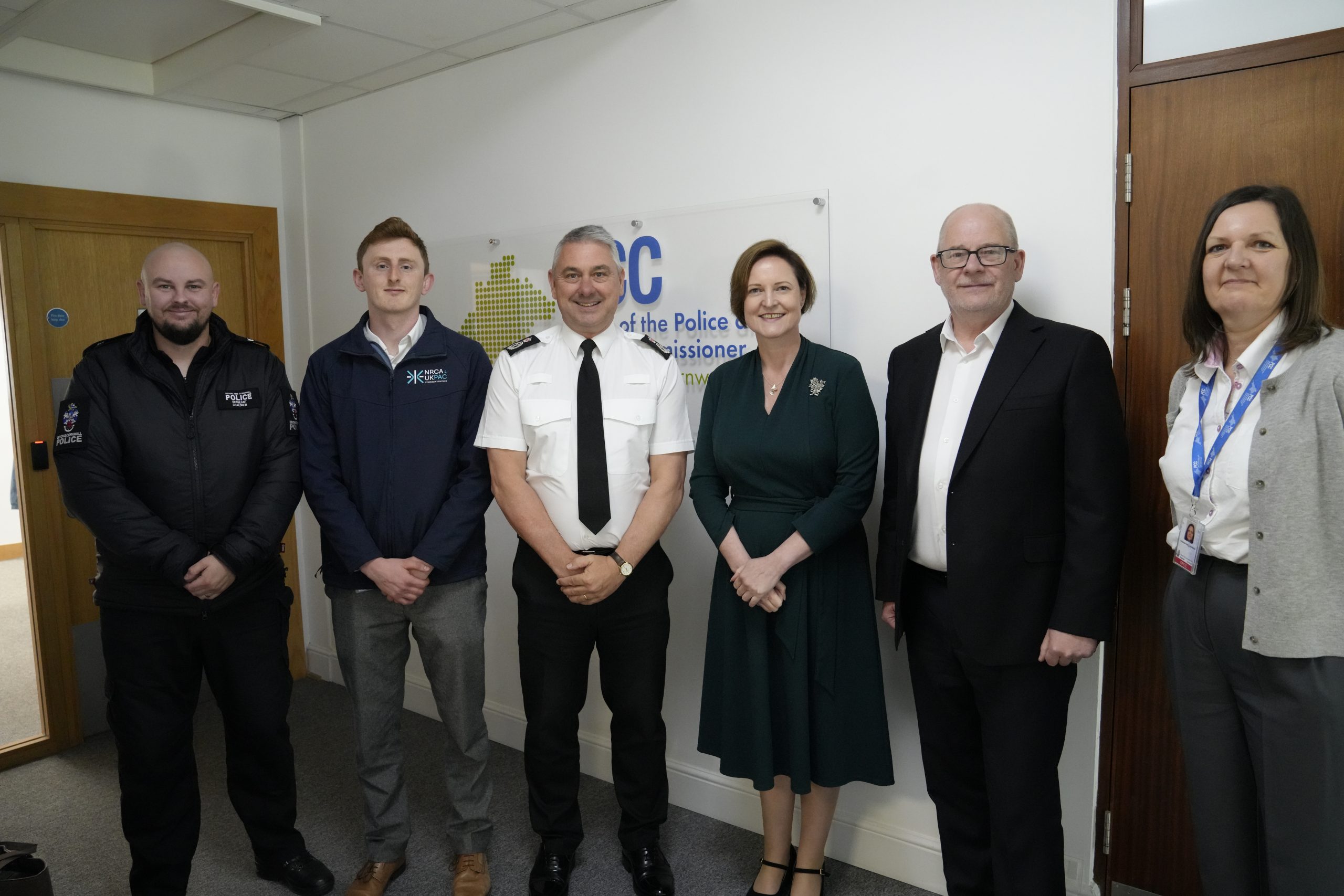 The first year of UKPAC has highlighted great results - L-R Sgt Chris Chaloner, Stephen Manners, UKPAC, Chief Constable James Vaughan, Police and Crime Commissioner Alison Hernandez, Gareth Lewis, Chairman of UKPAC, and Amanda Wells, OPCC Commissioning Officer